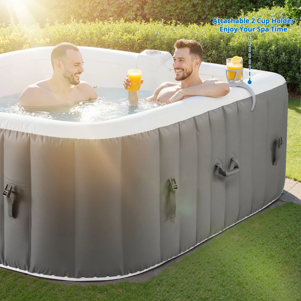 4-6 Person Outdoor Portable Inflatable Heated Hot Tub with 130 Bubble Jets, Square Inflatable Heated Pool Spa with Insulated Cover, Insulated Cover and Carry Bag, Blue