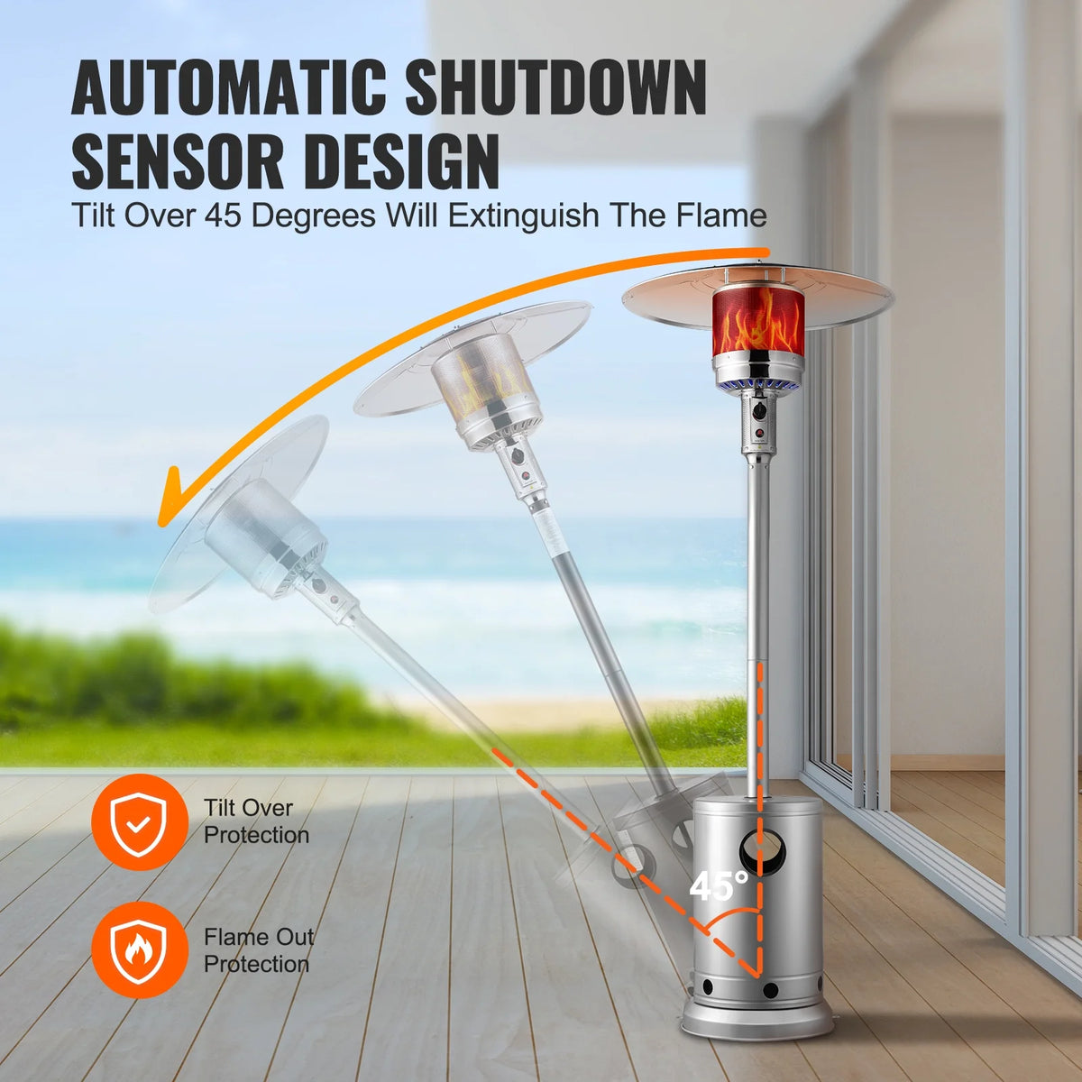 KFFKFF Outdoor Patio Heater, 50000BTU Propane Powered, Elegant Hammered Finish with Circular Table Feature, Durable Metal Burner & Portable Wheels, Ideal for Garden, Patio, Party, Backyard