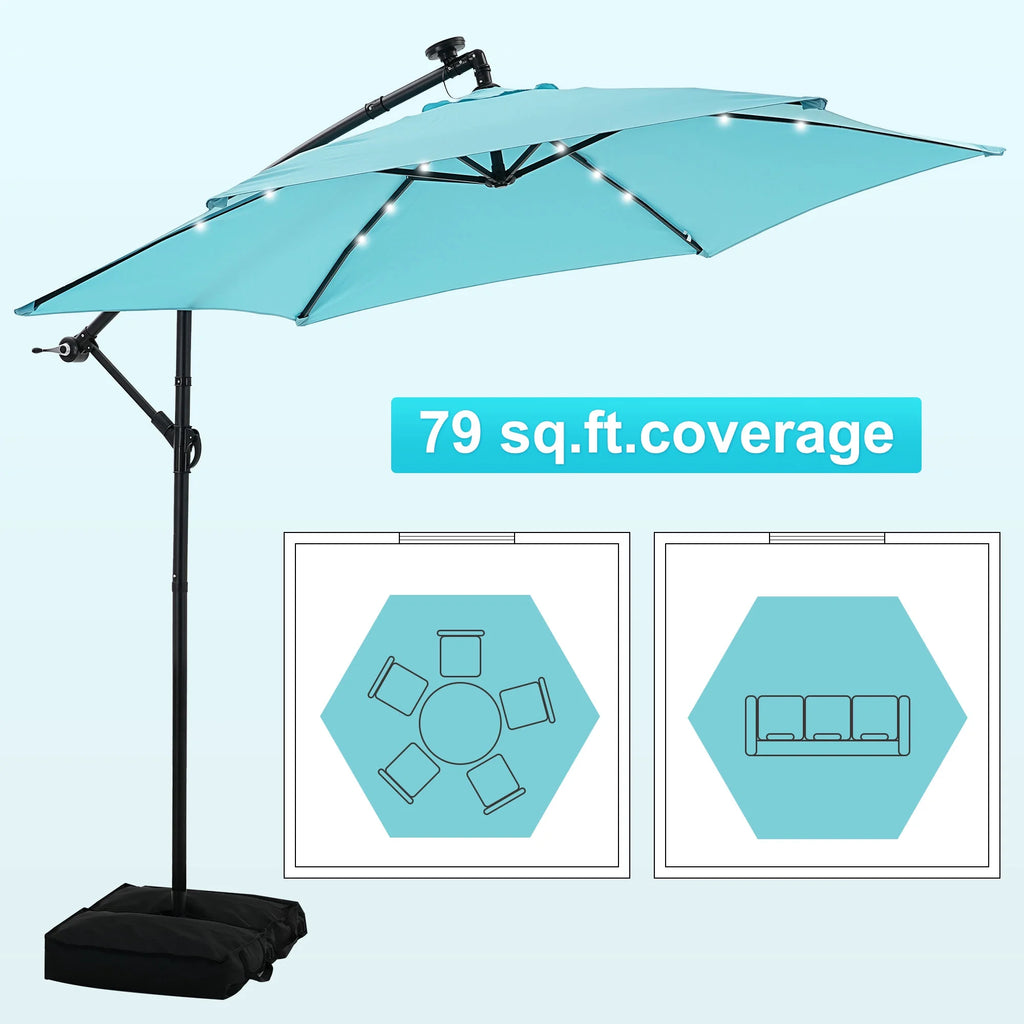 Autlaycil 10 ft Cantilever Offset Outdoor Patio Umbrella with Base Stand Rotate and Tilt, Blue