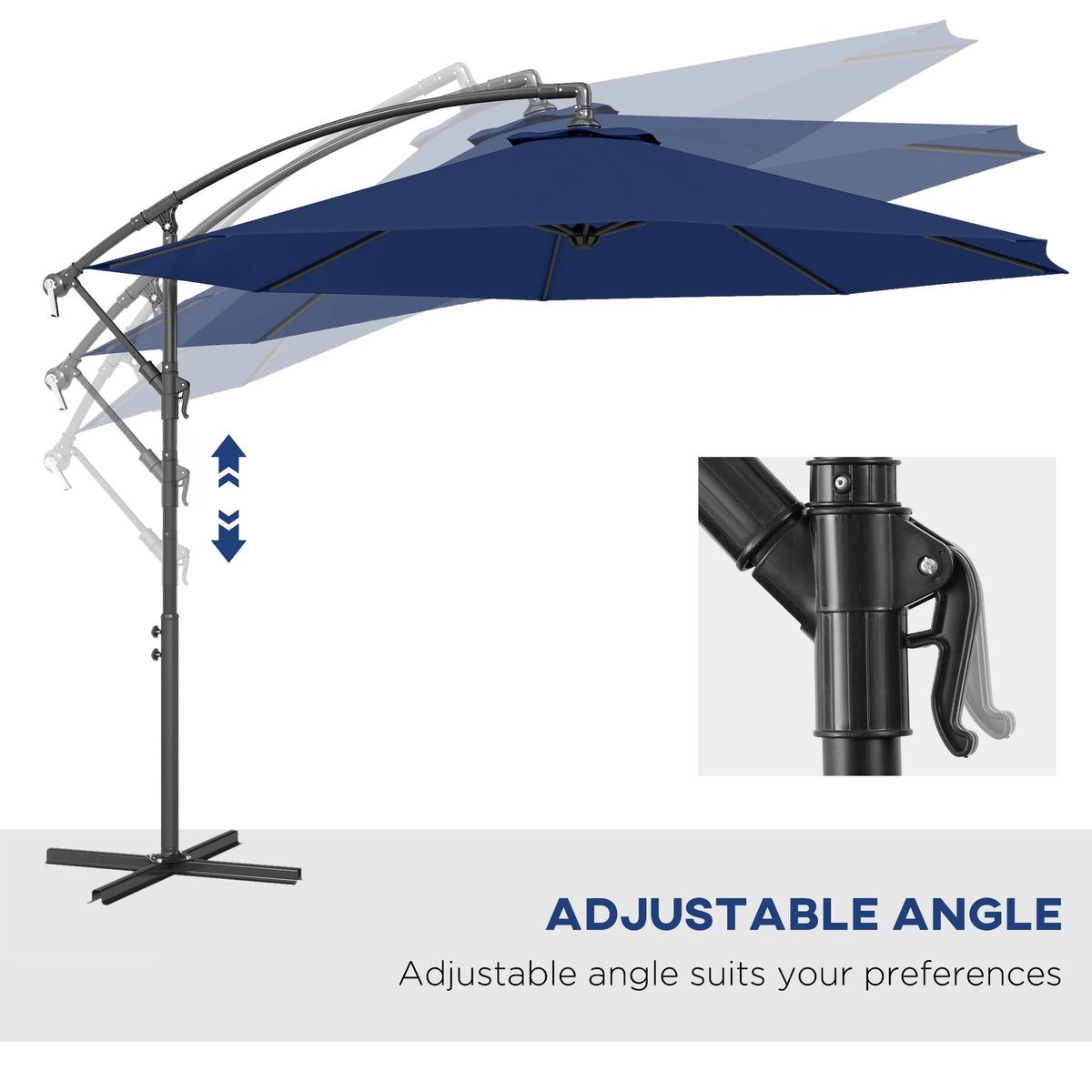 Outsunny 10' Cantilever Hanging Tilt Offset Patio Umbrella with UV & Water Fighting Material and Cross Base (Weight Not Included), Gray