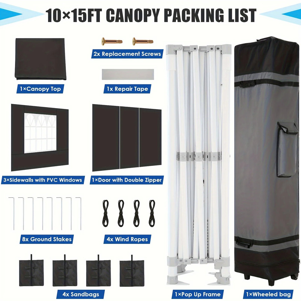Hoteel 10x15 Heavy Duty Canopy Tent with 4 Sidewalls,Pop up Canopy for Parties Wedding,Commercial Easy up Gazebo with Roller Bag,UV 50+ &,Black