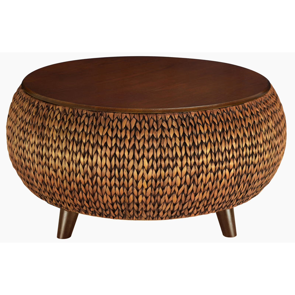 Gallerie Decor Bali Breeze Round Transitional Wood Coffee Table in Silver