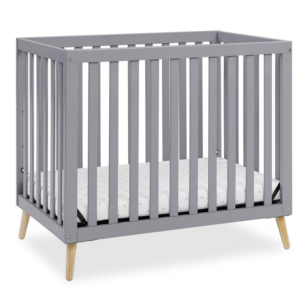 Delta Children Essex Convertible Mini Baby Crib with 2.75-Inch Mattress. Grey w/Natural