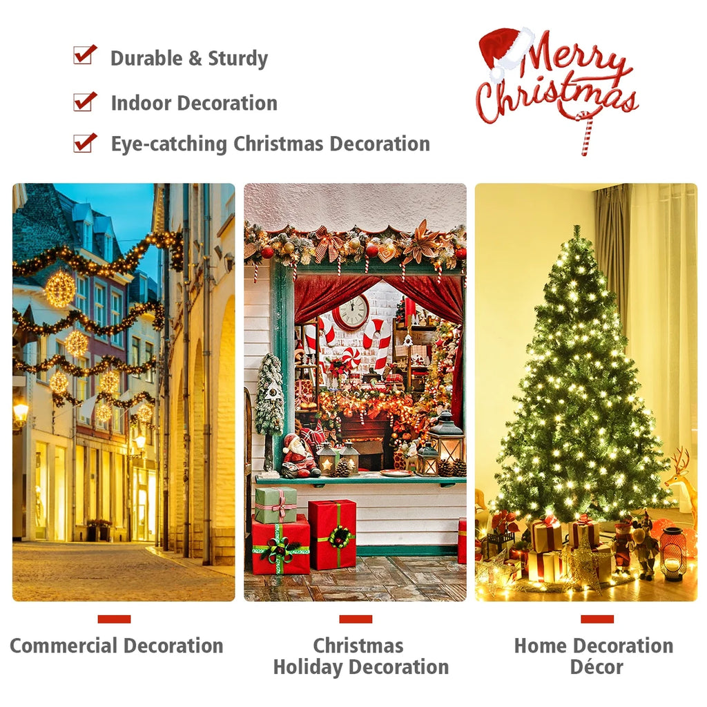 Costway 7Ft Pre-Lit PVC Hinged Christmas Tree 300 LED Lights Green
