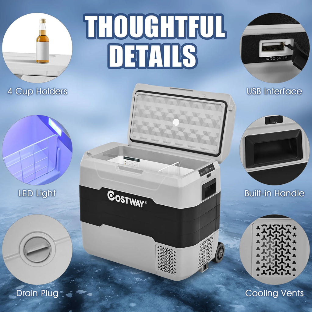 Costway 42 QT Portable Car Refrigerator Dual-Zone Car Cooler White