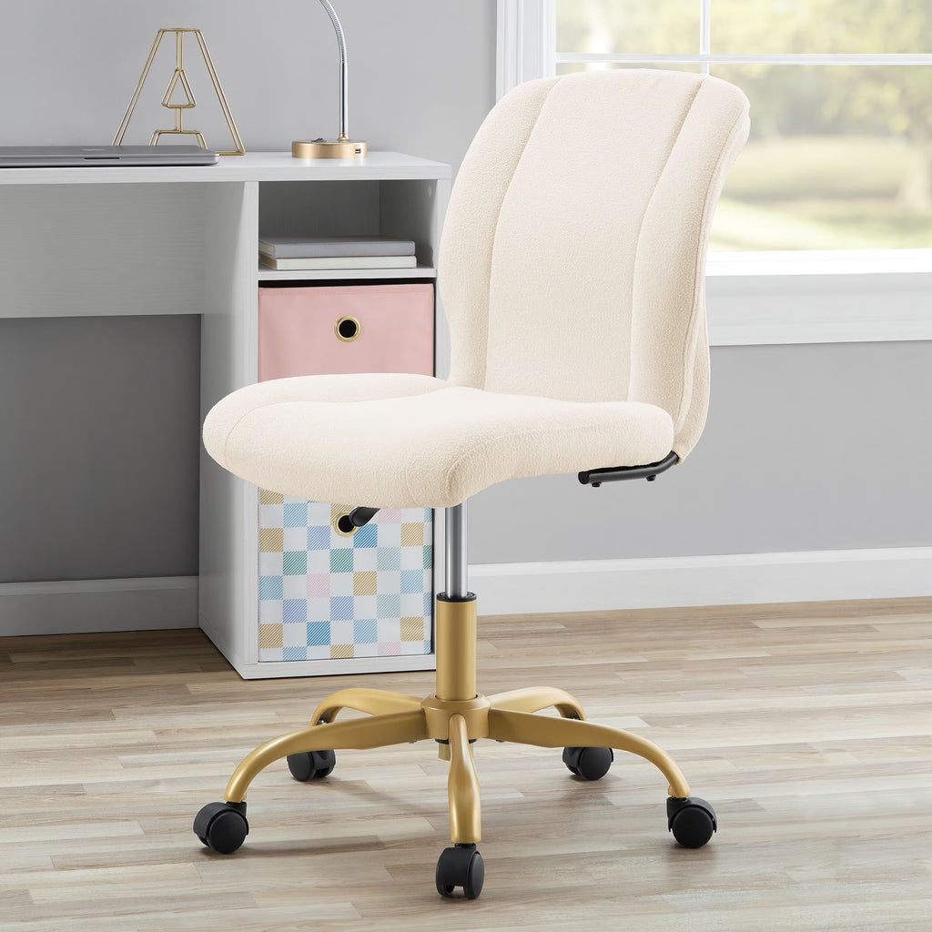 Mainstays Boucl Armless Office Chair for Adults and Teens, Cream
