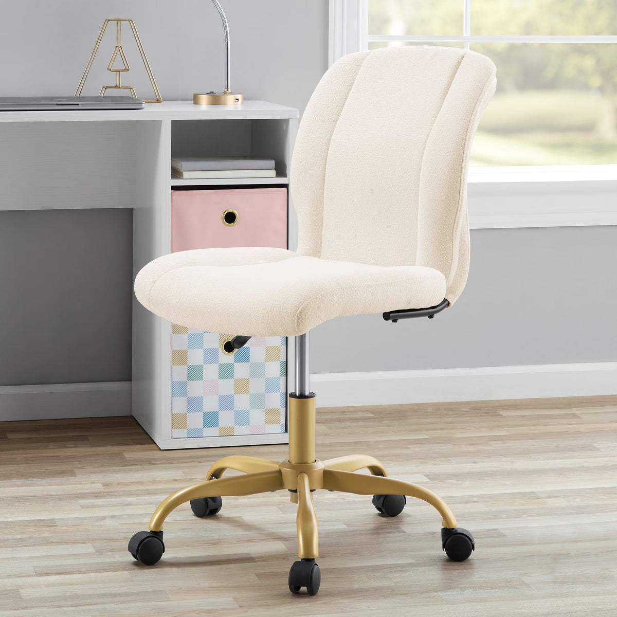 Mainstays Boucl Armless Office Chair for Adults and Teens, Cream