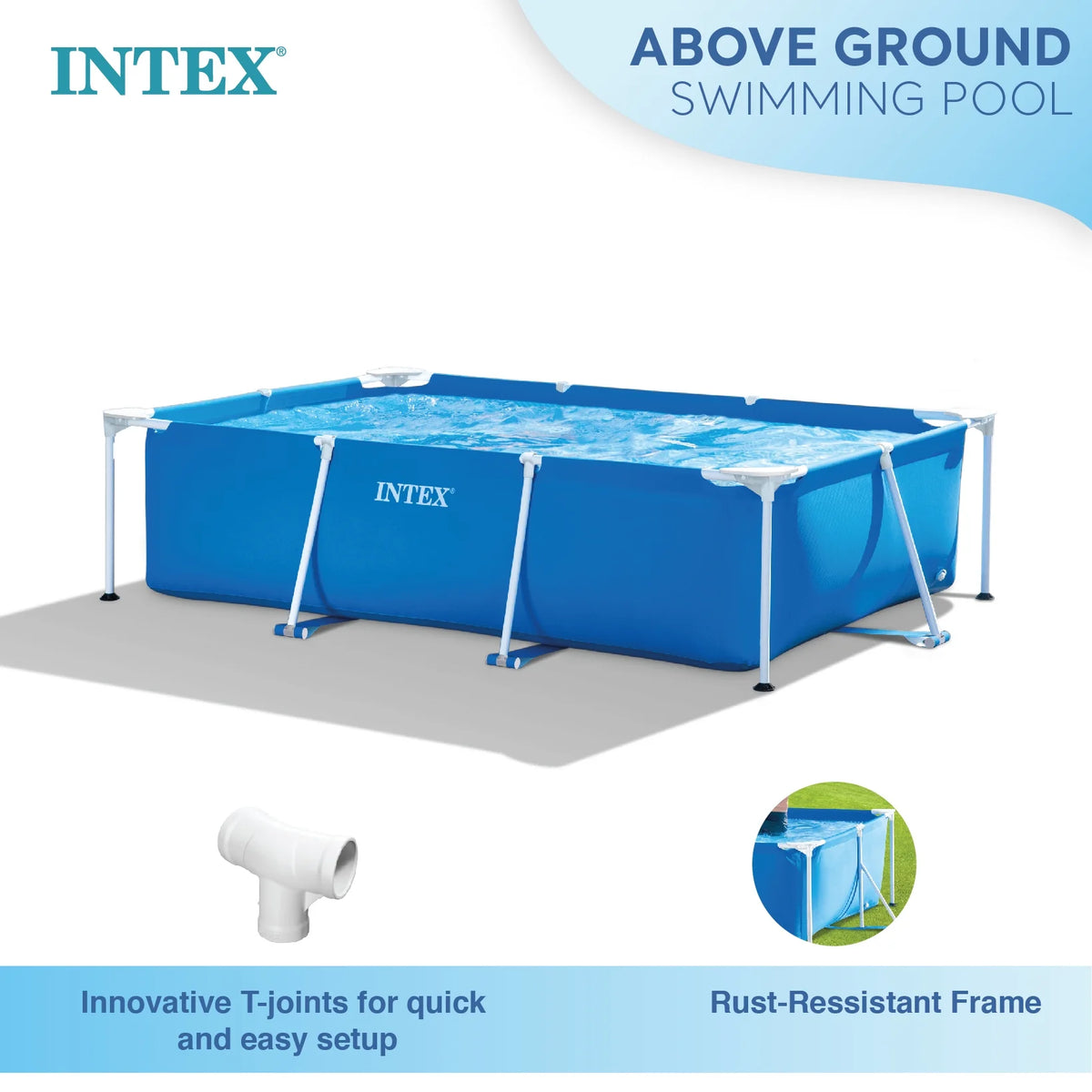 Open Box Intex 8.5'x26" Rectangular Frame Above Ground Backyard Swimming Pool
