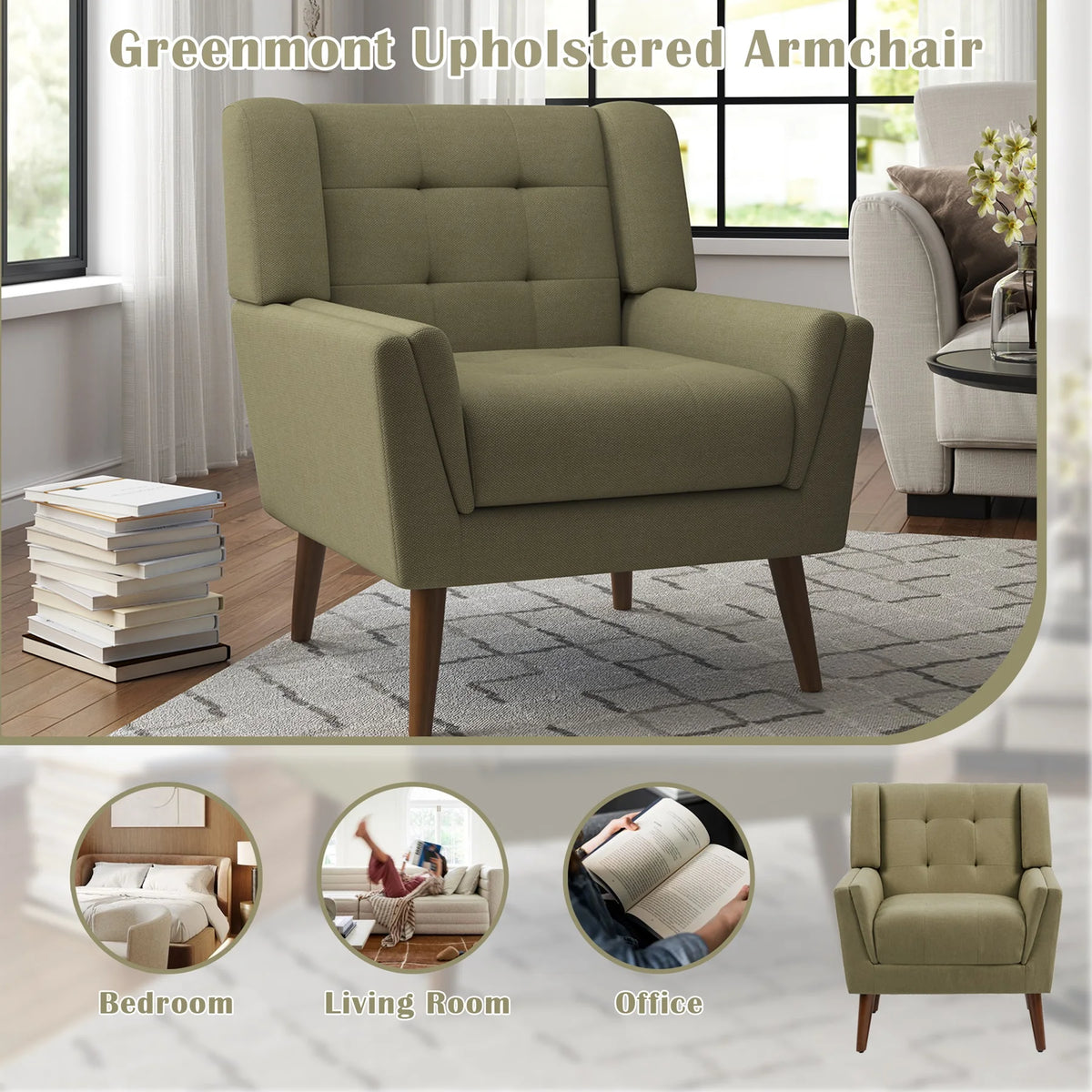 DREAMSIDEA Accent Chair Set of 2 Living Room Chair Linen Upholstered Comfortable Armchair Modern Chairs for Living Room Bedroom Indoor Furniture, Beige