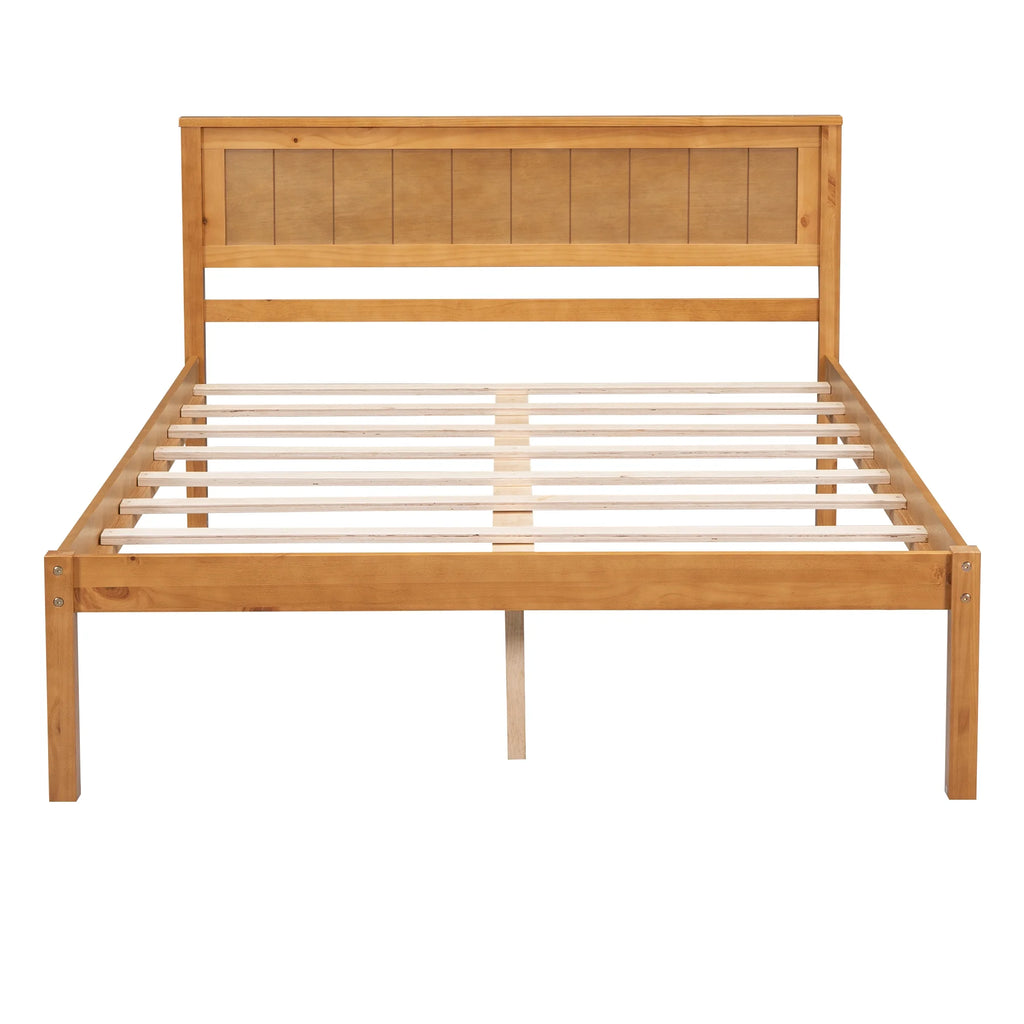 Euroco Twin Platform Bed, Modern Wood Frame Bed with Headboard and Slats for Kids Room, Oak