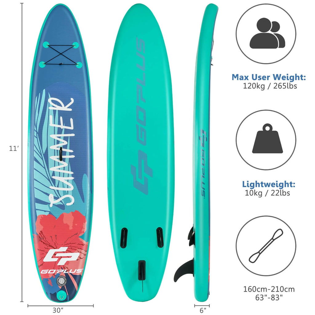 Goplus 11ft Inflatable Stand Up Paddle Board with Backpack Leash Aluminum Paddle