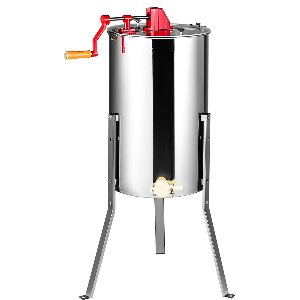 BENTISM Manual Honey Extractor, 2/4 Frames Beekeeping Equipment Stainless Steel with Height Adjustable Stand and Transparent Lid, Silver