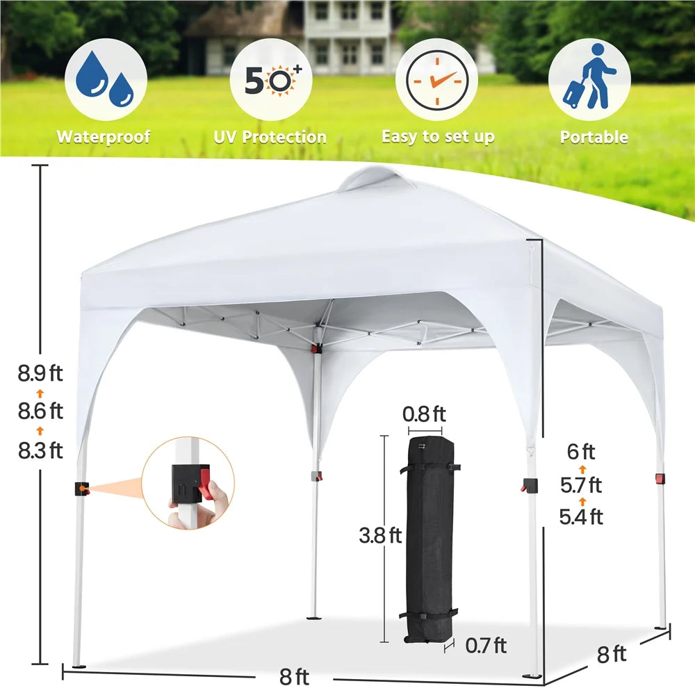 Topeakmart 8x8ft Pop Up Canopy Tent with Adjustable Height and Roller Bag, White
