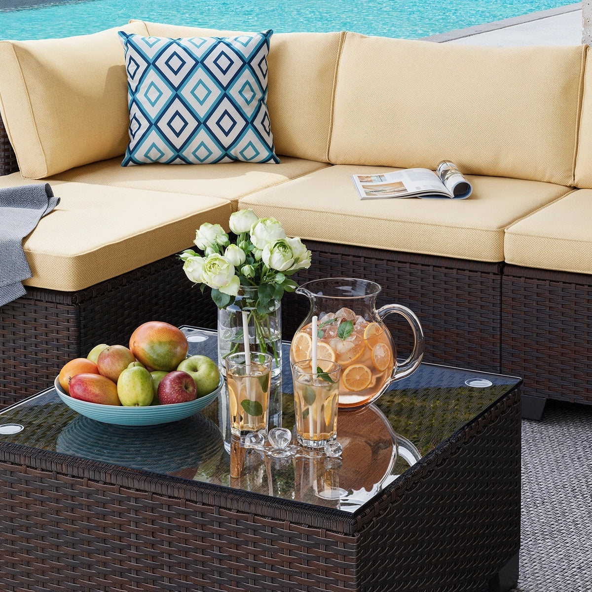 Patio Furniture Set Clearance Lofka Outdoor Sectional Furniture Sofa Set with Tempered Glass Table for Backyard, Garden & Poolside, Gray Cushions