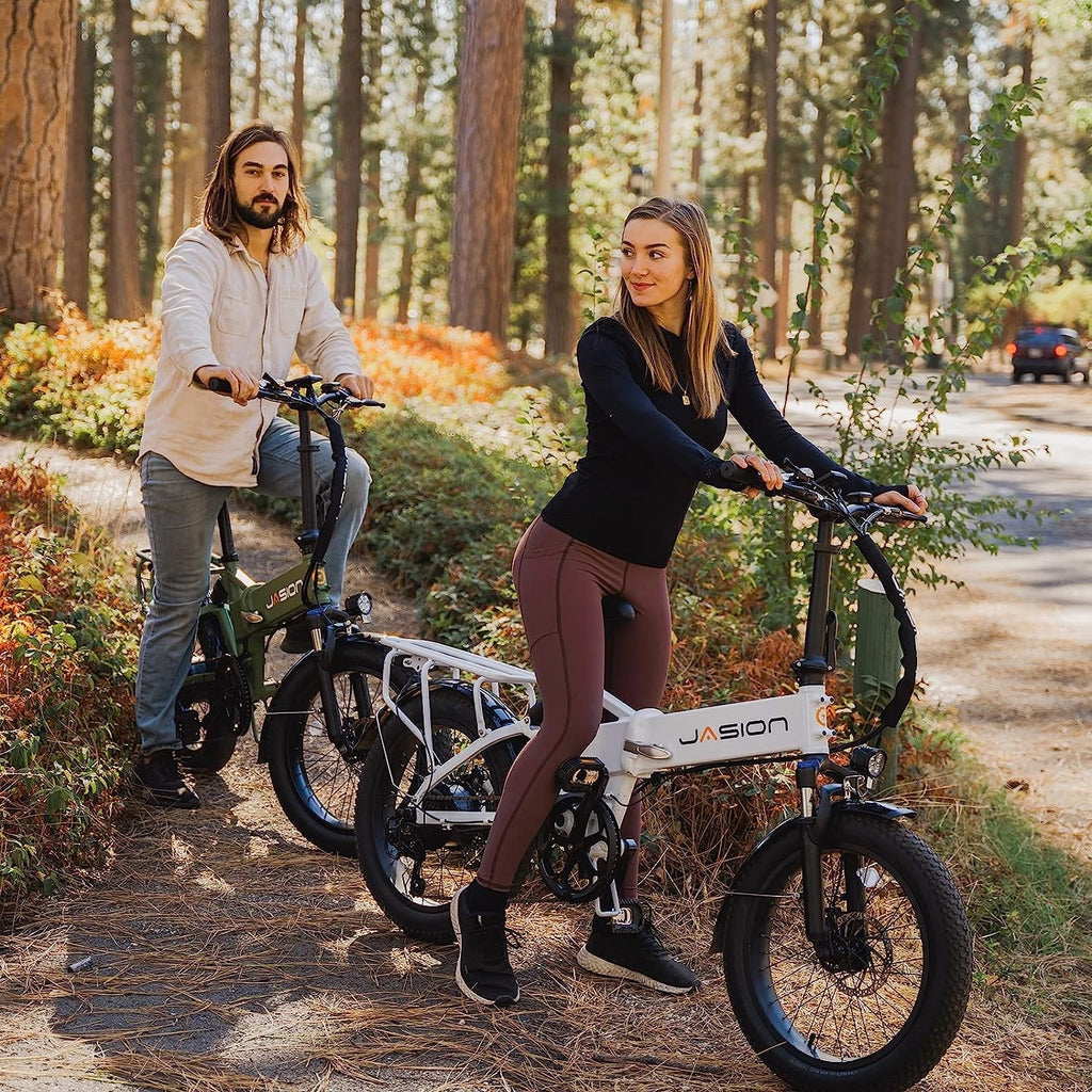Jasion EB7 2.0 Electric Bike for Adults, 500W Motor Electric Bicycles with 48V 10AH Removable Battery, 20" Fat Tire Foldable Electric Bike with Dual Shock Absorber, 7-Speed