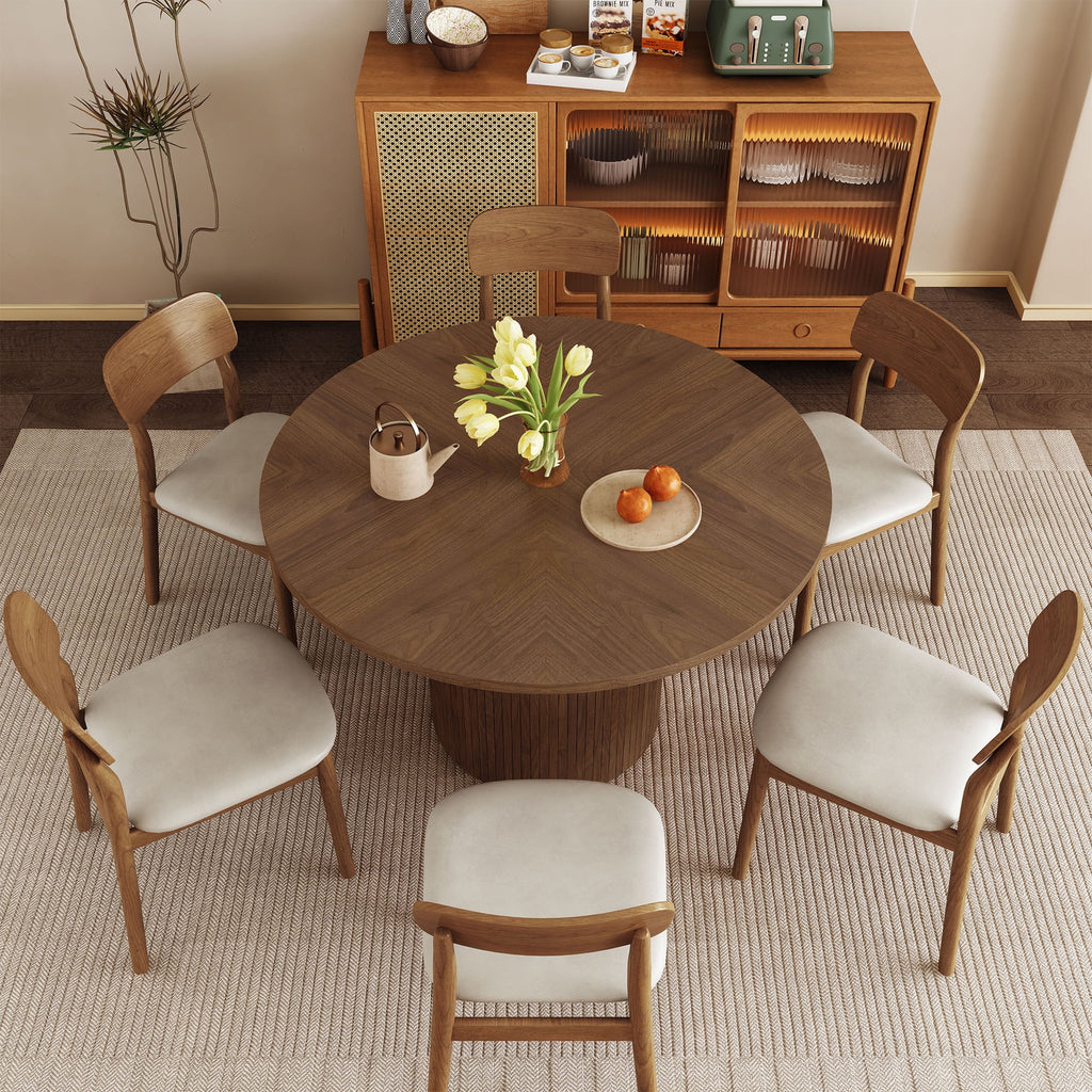 Wirrytor Round Dining Table, Modern Farmhouse Kitchen Table, 47 Inch Coffee Circle Dining Tables with Wood Strip Base for Kitchen Living Room, Black