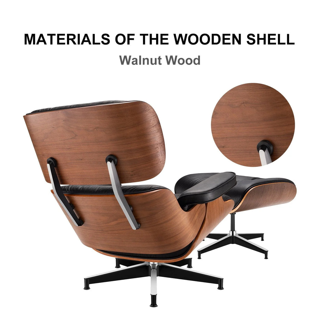 Lounge Chair, Mid Century Lounge Chair,Top Grain Leather Sofa for Living Room, Indoor Modern Lounge Chair and Ottoman Set, Chaise Lounge for Office, Study