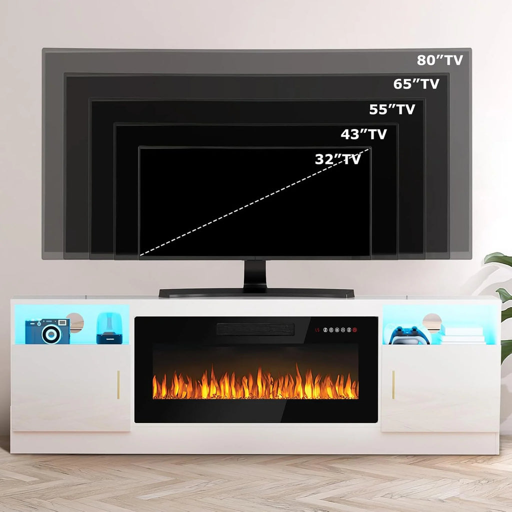 Waleaf Fireplace tv Stand with 36 inch Fireplace Up to 80" TVs,LED Light Entertainment Center and Storage