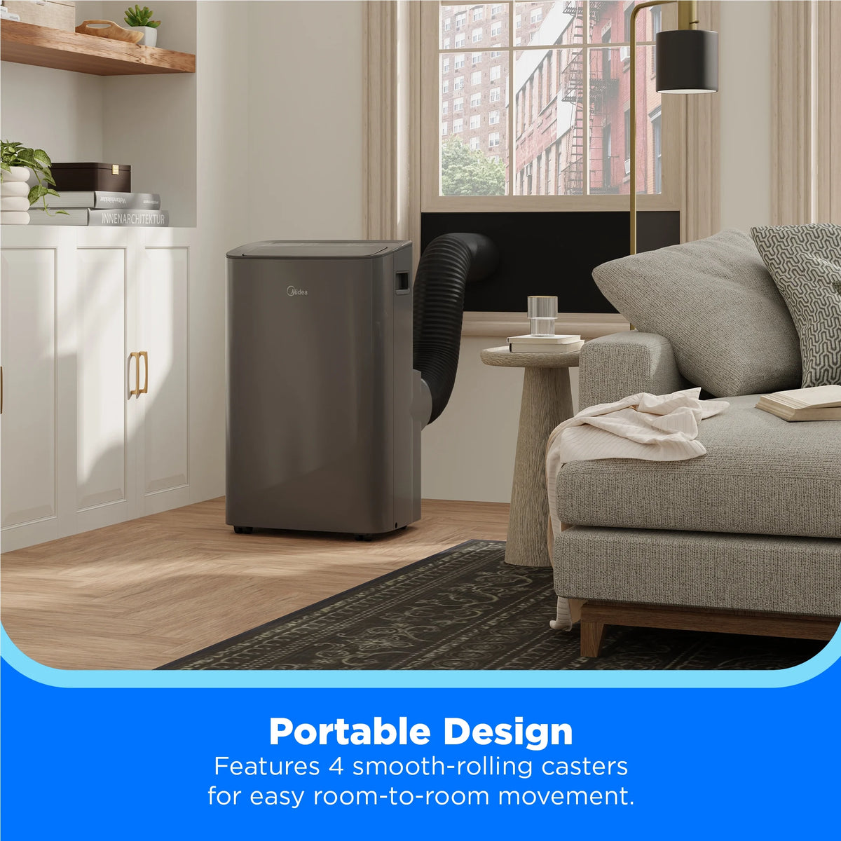 Midea 8,000 BTU, 115V, Smart Portable Air Conditioner, 250 Sq.Ft. MAP08S1XWGR-T, Gray, New