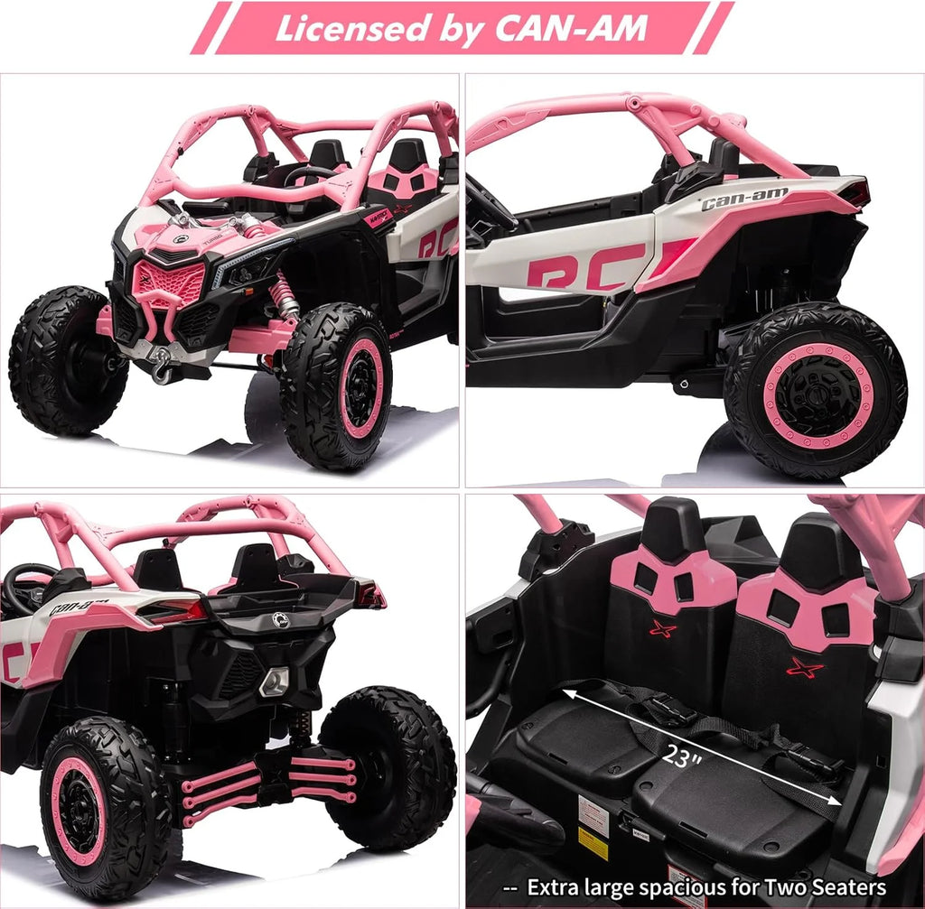 EastVita 2 Seats Ride on Ride on Car 200W Motors UTV,with Remote Control 23" Seats Width Electric Vehicle, EVA Wheels,Music,Head+Tail Light