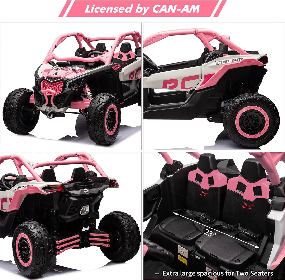 EastVita 2 Seats Ride on Ride on Car 200W Motors UTV,with Remote Control 23" Seats Width Electric Vehicle, EVA Wheels,Music,Head+Tail Light