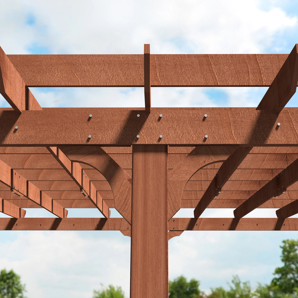 VEIKOUS 12'x10' Cedar Wood Pergola w/ Flat Roof and Ground Stakes for Outdoor Patio, Garden, Deck