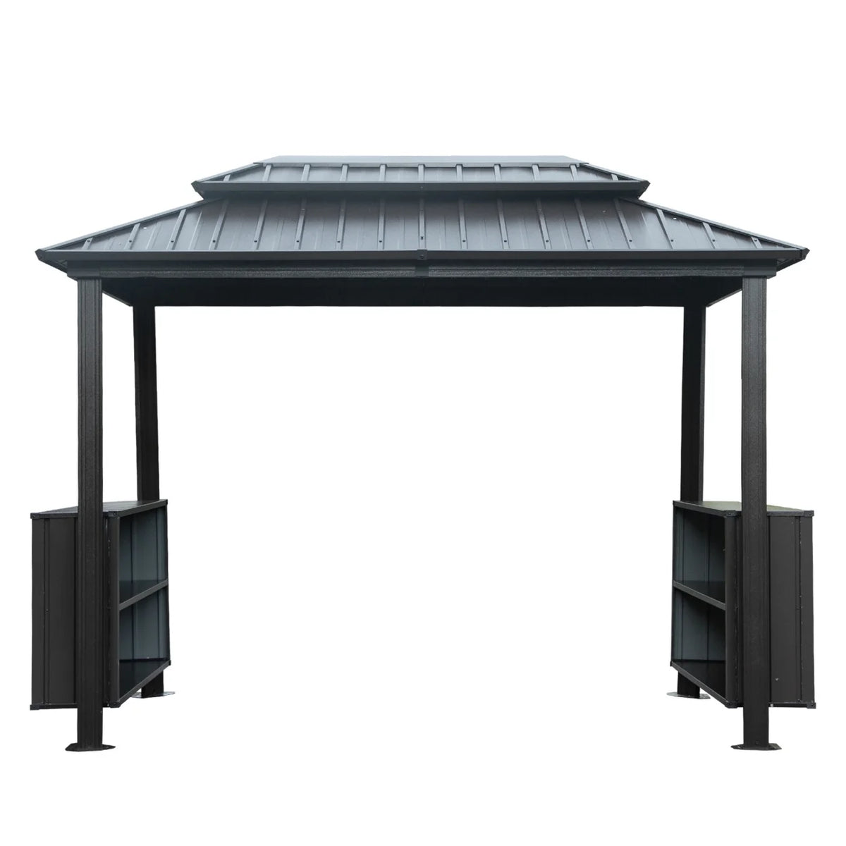 6x10 FT Shade Grill Gazebo, Outdoor BBQ Gazebo with Double Galvanized Steel Roof, Patio Grill Canopy with 2 Cabinets and Ceiling Hooks for Backyard, Lawn, Garden, Backyard, Brown