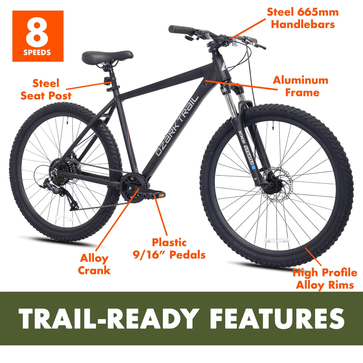 Ozark Trail 27.5" Vibe Mountain Bicycle, Small Frame, Fits Riders 5'0" - 5'6", Black, Adult, Unisex