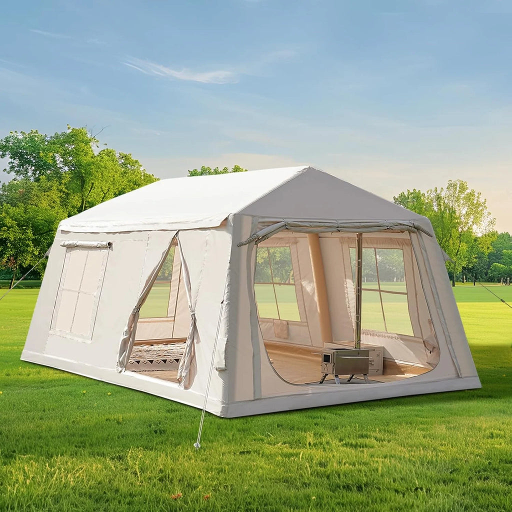 Inflatable Tents for Camping, Blow Up Tent with Canopy, Easy Setup Inflatable Camping Tent with Stove Jack, Waterproof Oxford Air Glamping Tents for Camping Adult 8-10 Person