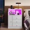 Nightstand with 3 Storage Drawers and Hutch, Black Night Stand with Charging Station End Side Table with 1 Door, Modern Bedside Table for Bedroom