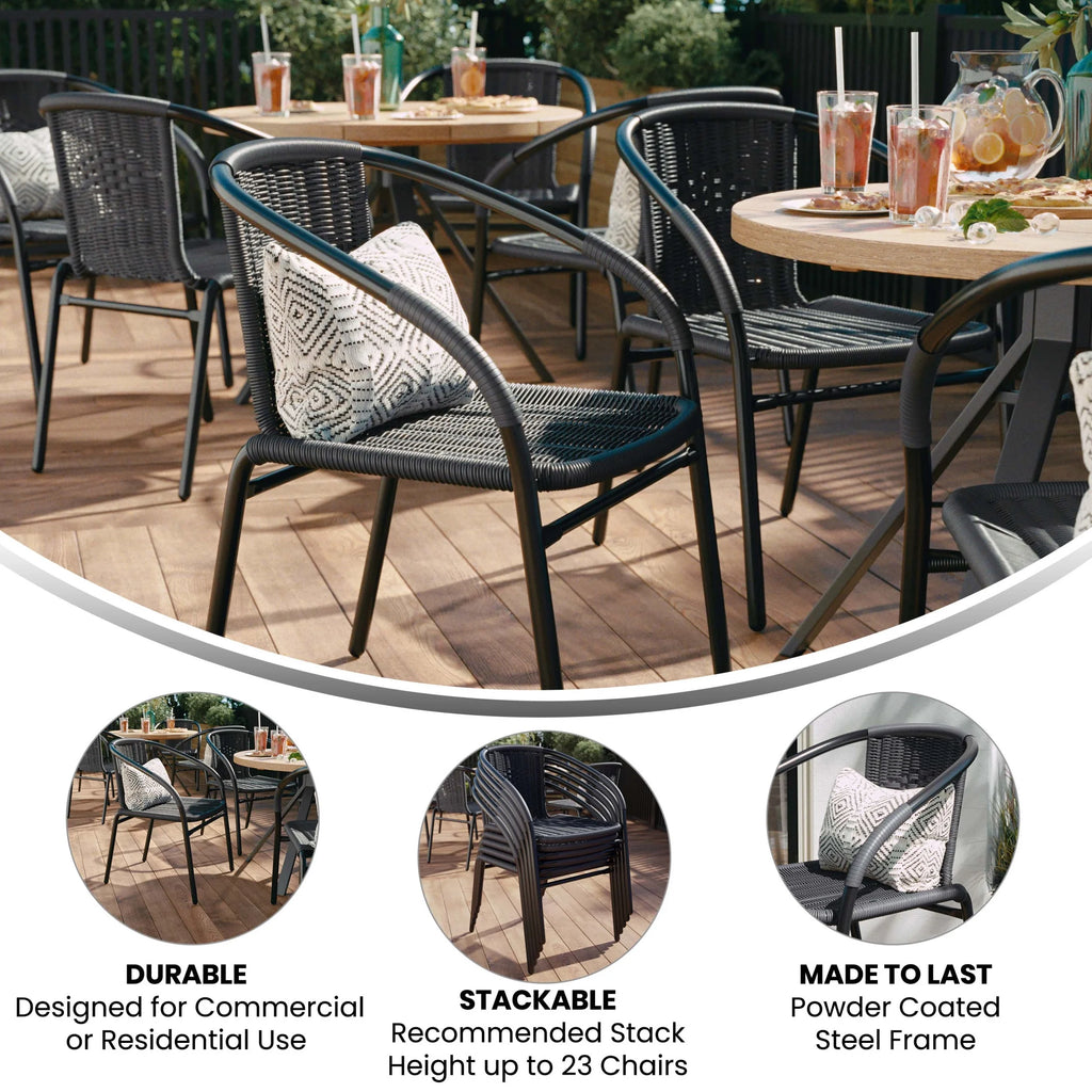 Flash Furniture Lila Indoor/Outdoor Stacking Rattan Patio Chairs, Set of 2, Beige
