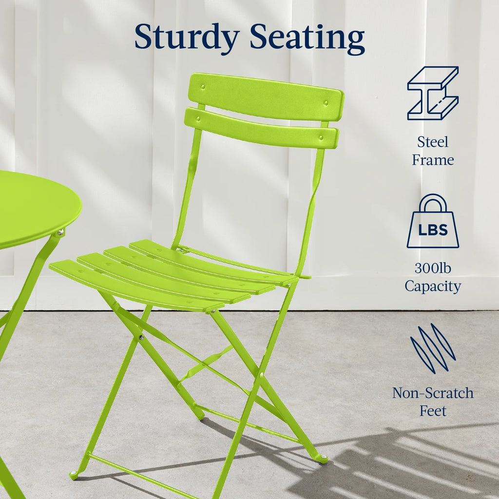 Best Choice Products 3-Piece Small Bistro Set, Folding Patio Furniture Set of 2 Chairs and Table - Black