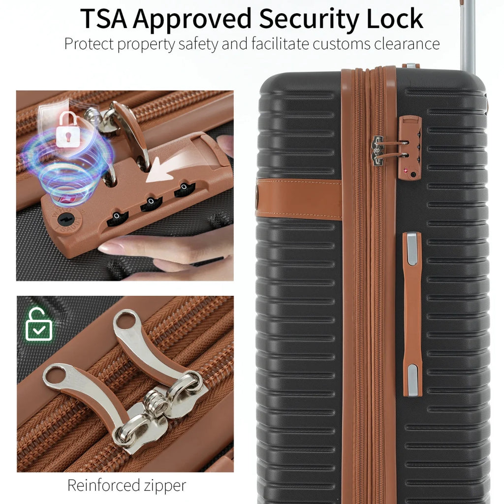 Luggage Sets,4-Piece Lightweight Suitcase Set with 4 Packing Cubes and TSA Lock, Hardshell Suitcases with Spinner Wheels, (16/20/24/28 ),Brown