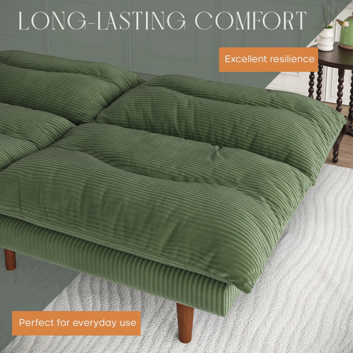 NYBOPAVIS 69" Futon Convertible Sofa Bed, Corduroy Loveseat Sofa Couch for Small Space Green