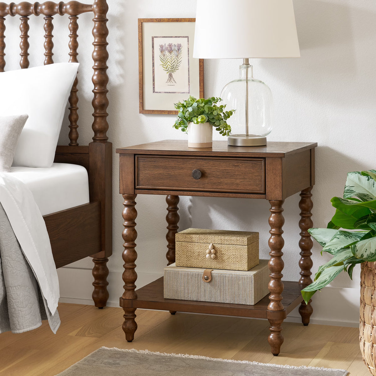 Pioneer Woman Harper Spindle Nightstand with USB Charging Ports, Adults and Teens, White Finish