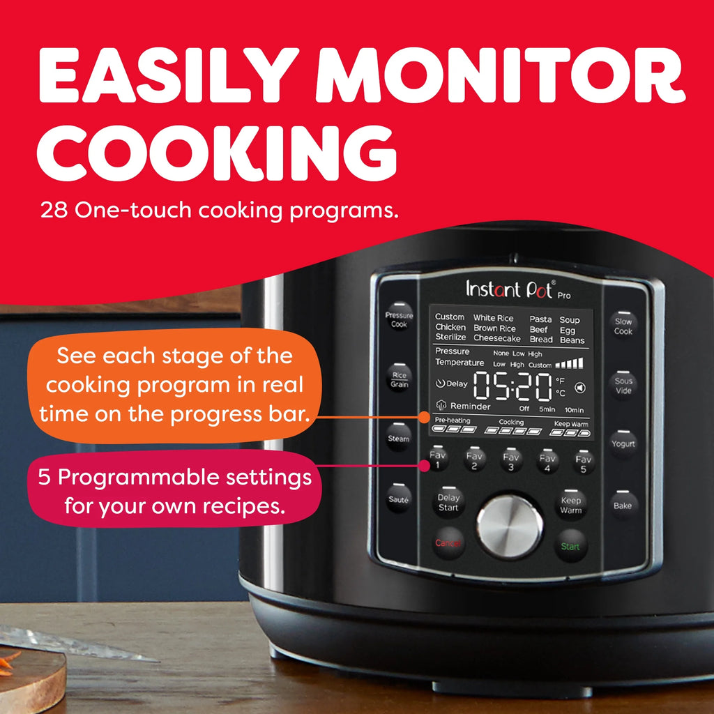 Instant Pot Pro 8-Quart Electric Pressure Cooker, 10-in-1 Slow Cooker, Rice/Grain Cooker, Steamer, Saut, Sous Vide, Yogurt Maker, Sterilizer and Warmer