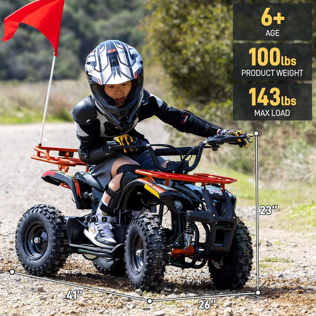 Aoemoe 500W 36V Battery-Powered Ride-On Off-Road 4-Wheeler 15 Mile Range, Flame