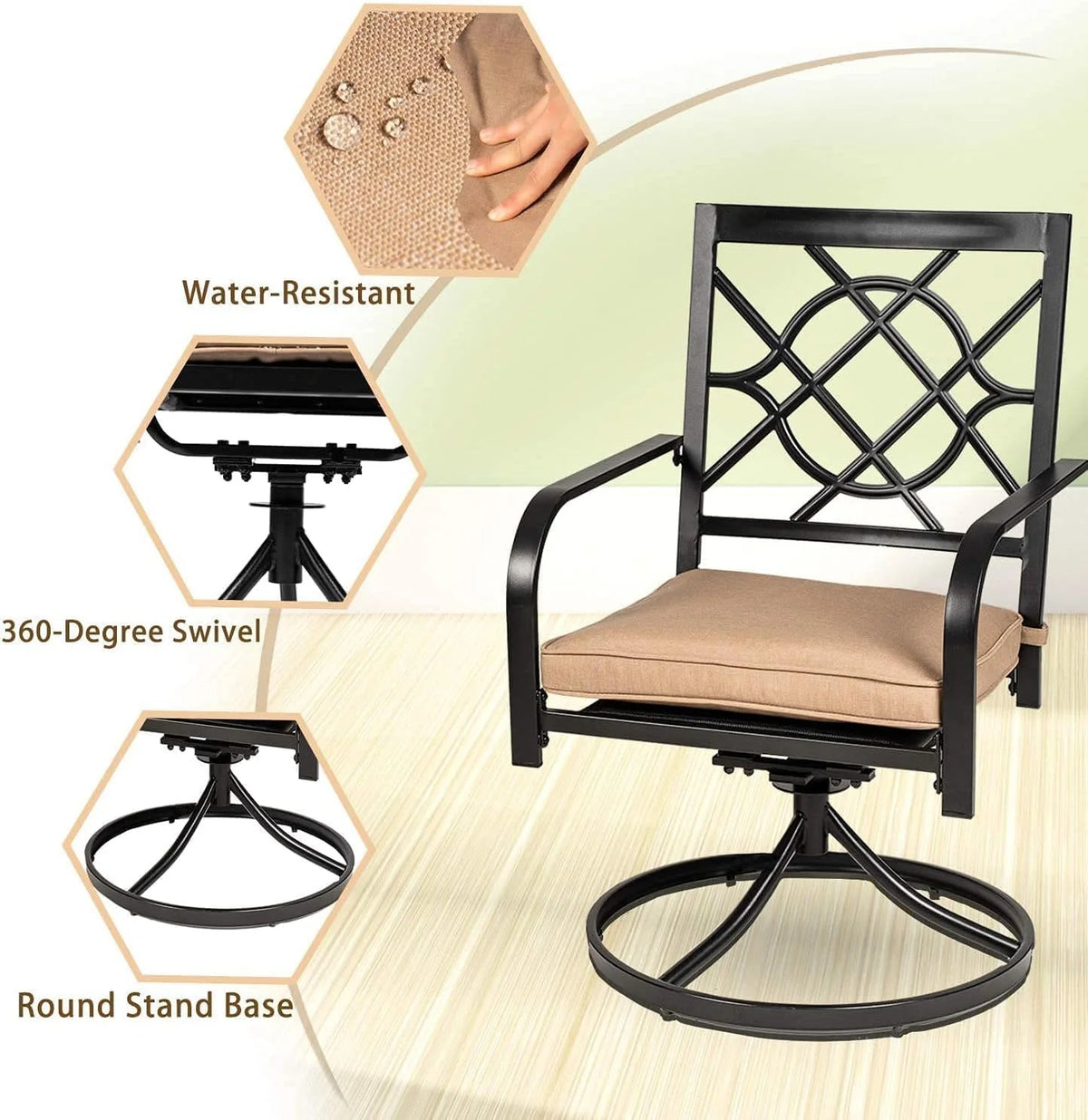 SUNCROWN 5-Piece Outdoor Wrought Iron Chairs and Table Patio Dining Furniture Set - 4 Stackable Metal Chairs, 1 Steel Slat Bistro Table and 1 Sky Blue 9Ft Patio Umbrella for Garden Backyard Deck