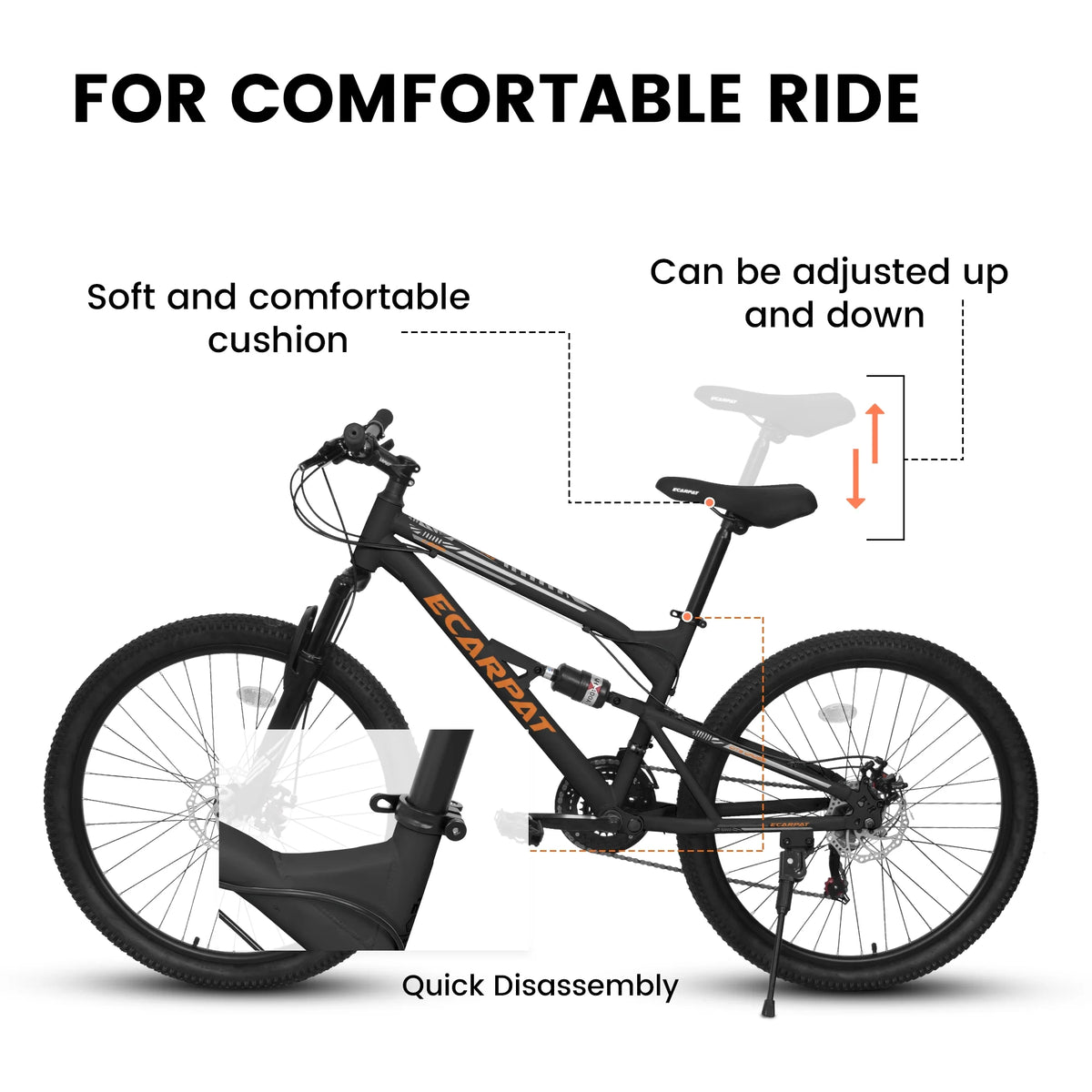 26-Inch Mountain Bike for Men & Women, 21-Speed, Steel Frame with Front Fork and Rear Shock Absorber(Black)