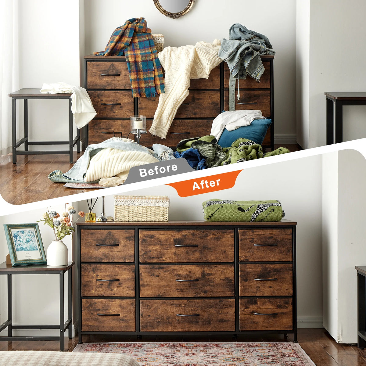 Wide Dresser TV Stand with 9 Drawers Dresser for Bedroom Chests of Drawers for Living Room, Black