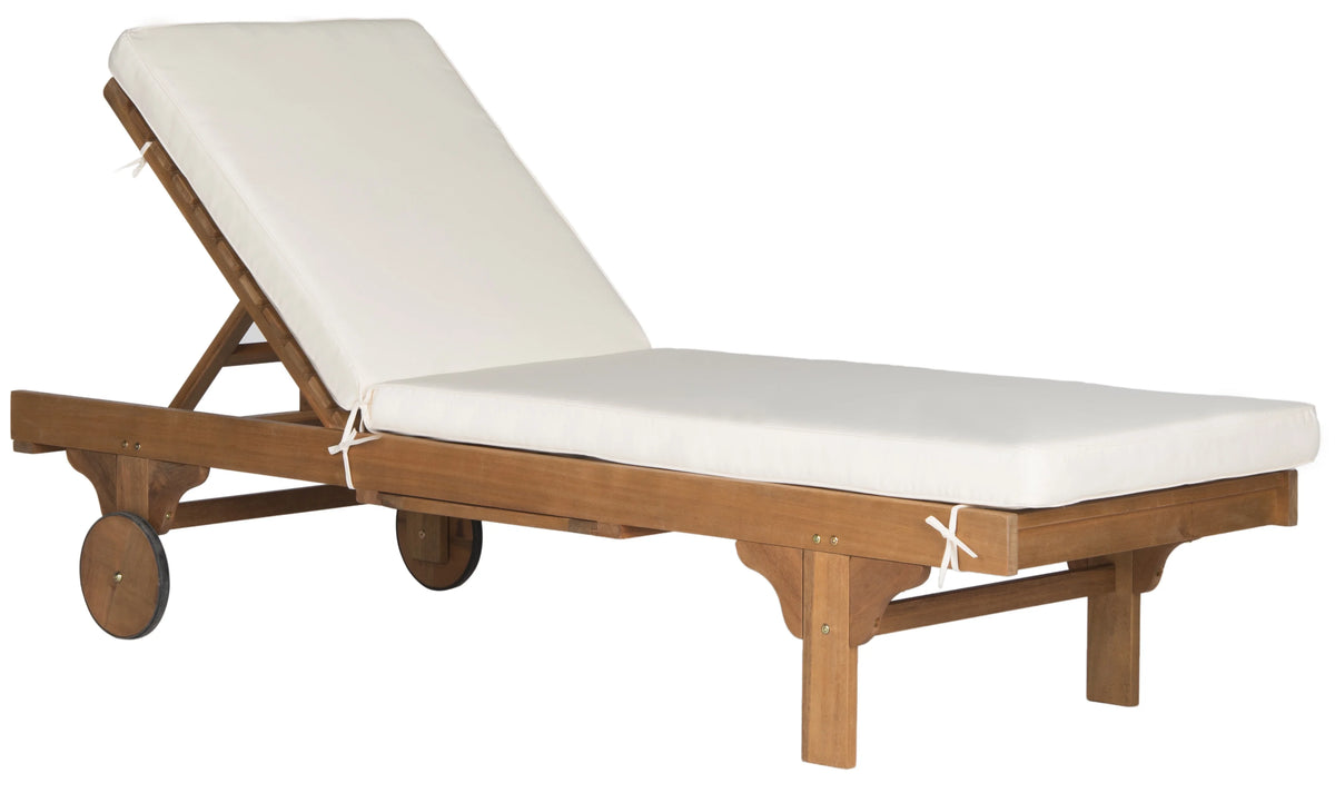 Safavieh  Outdoor Newport Solid Wood Chaise Lounge Chair with Side Table & Cushion - 27.6" x 78.7" x 14.2"