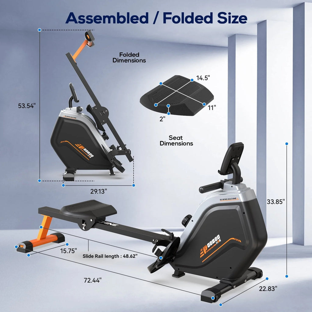 Pooboo Build-in Bluetooth Magnetic Rowing Machines Rower Foldable 16 Level Resistance Indoor Rower Machines Home Exercise 350lb