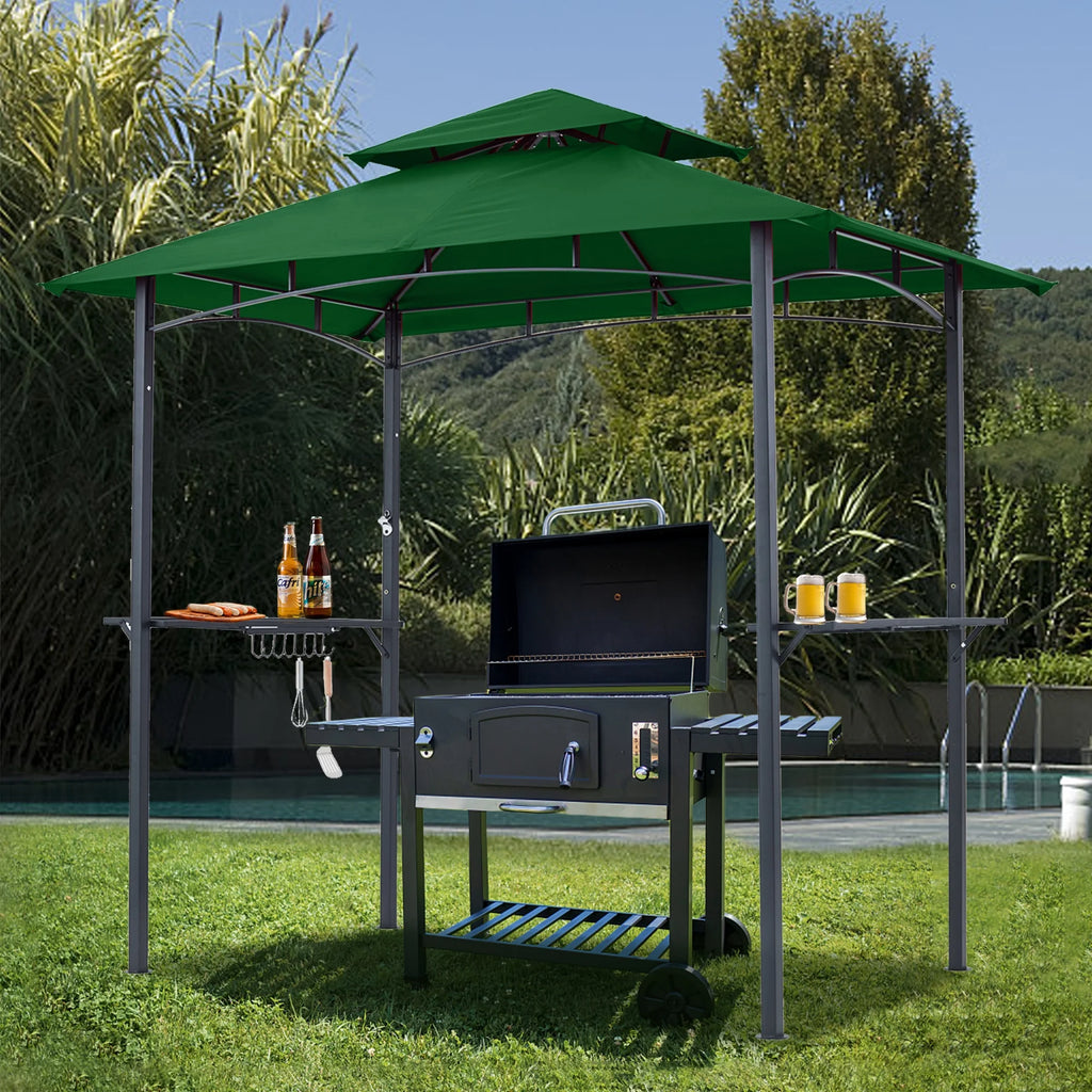 ABCCANOPY 8'x 5' Grill Gazebo Shelter, Double Tier Outdoor BBQ Gazebo Canopy with LED Light(Brown)