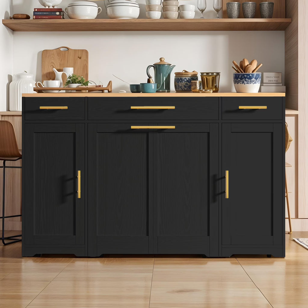 Uforic Kitchen Island with Drop Leaf & Wheels, Island Table with Trash Storage Cabinet, Black