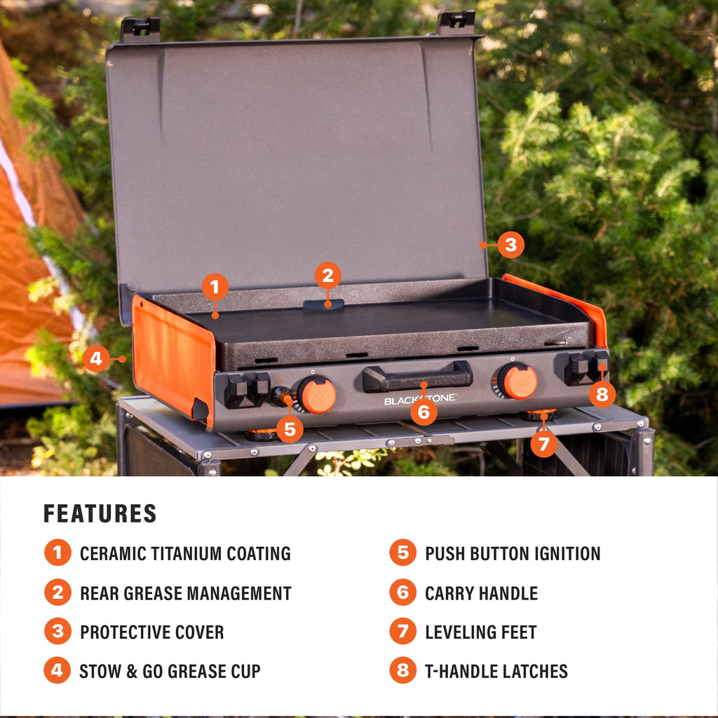 Blackstone Adventure Ready 20 x14 2-Burner Propane Camping Griddle with Latching Hood and Handle