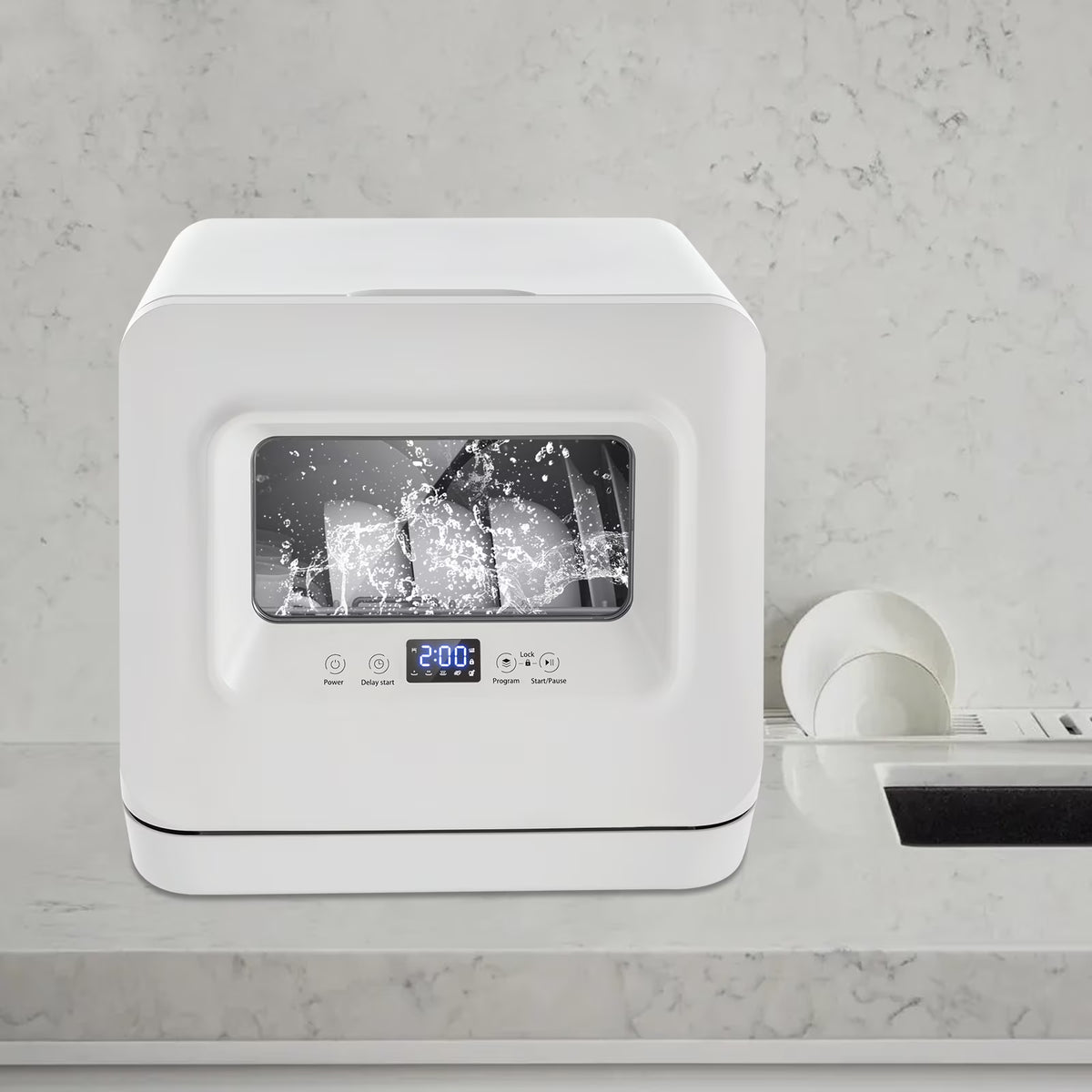 Compact Countertop Dishwasher 6-8 Place Settings, 4 Washing Modes, Efficient 785W Power, Low Noise, Automatic Drying, Ideal for Small Kitchens and Apartments