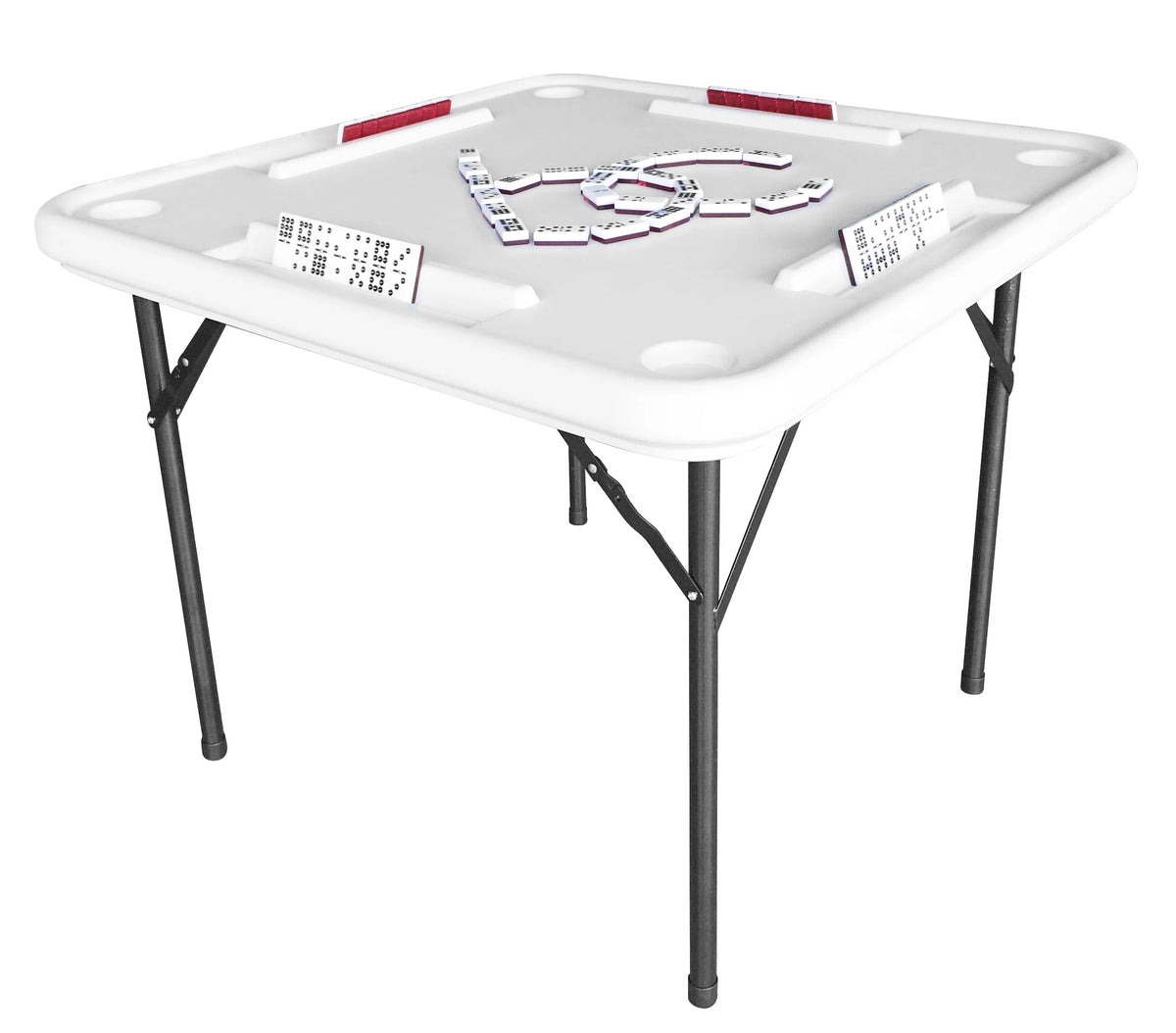 Bene Casa Foldable Domino Table with Built-In Drink Holders, 38 x 38, White