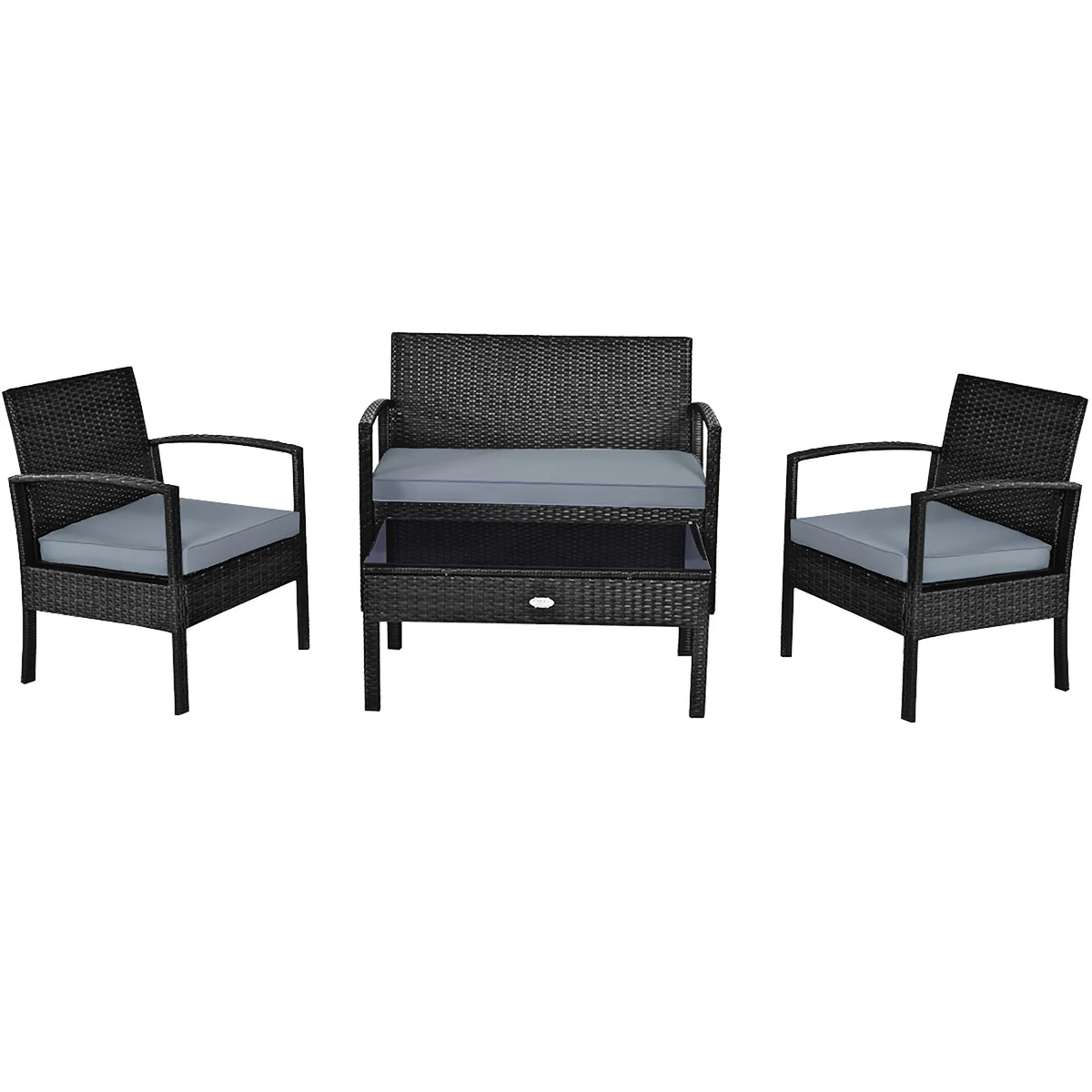 Costway 4PCS Patio Rattan Wicker Furniture Set Loveseat Sofa Cushioned Garden Yard Brown