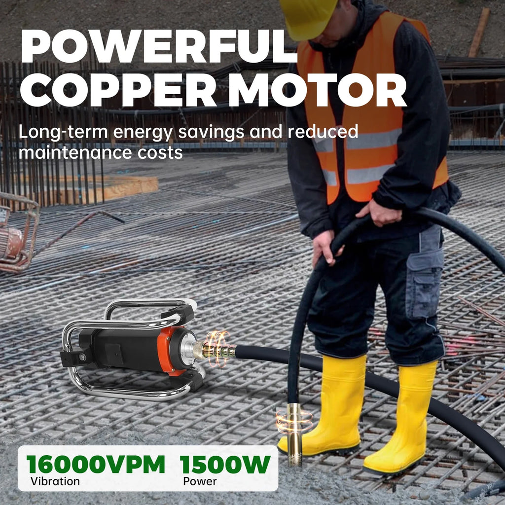 16,000 VPM Concrete Vibrating Tool, Concrete Vibrating Tool Equipped With 14.75FT Steel Vibrating Rod And Stainless Steel Roll Cage, Suitable For Removing Bubbles From Construction Cement