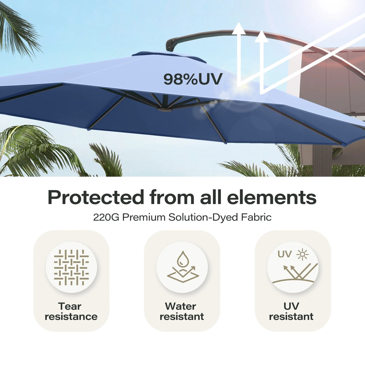 LAUSAINT HOME 11FT Patio Umbrella with Base, Outdoor Deluxe Curvy Cantilever Umbrella for Patio Pool Deck, Champagne